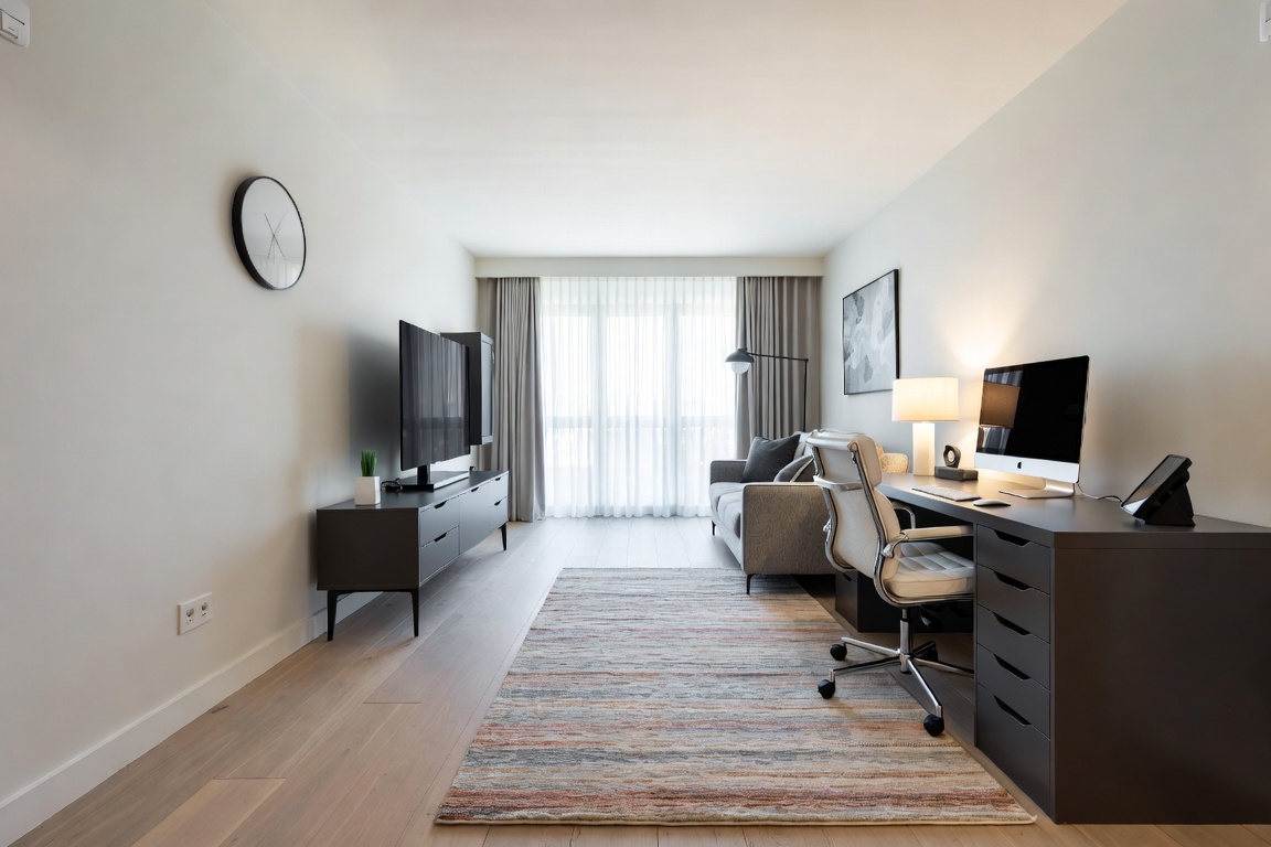 japandi style home office with natural materials and soft minimal decor