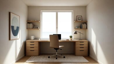 productive home office decor setup with natural light and organized desk