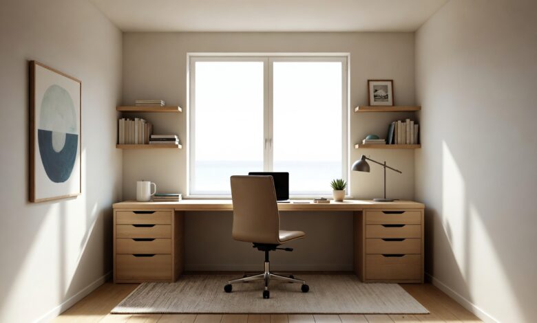 productive home office decor setup with natural light and organized desk