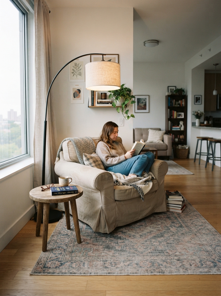 Apartment corner reading nook