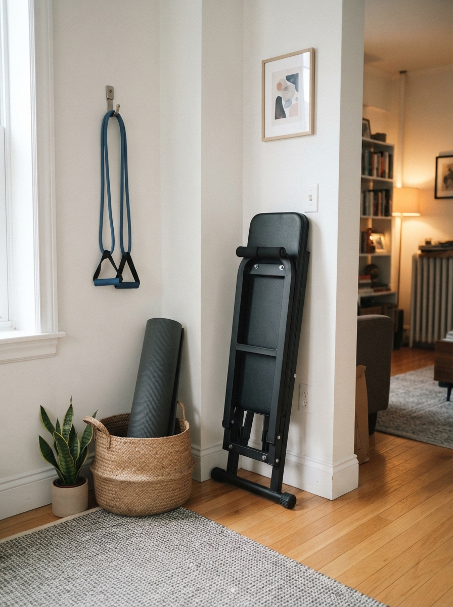 Small apartment corner set up as a compact home gym