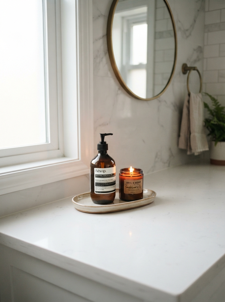 Clutter-free bathroom counter with one tray