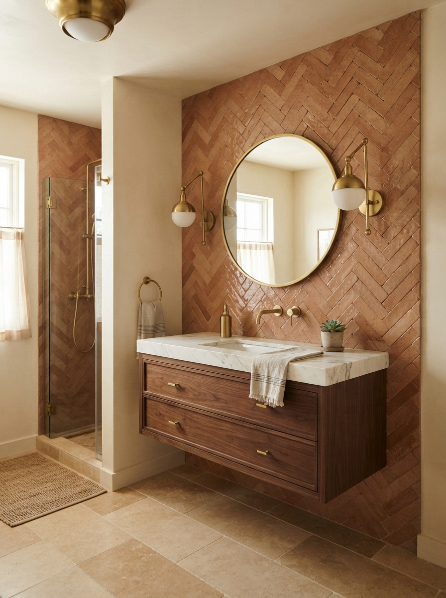Bathroom with tile accent wall