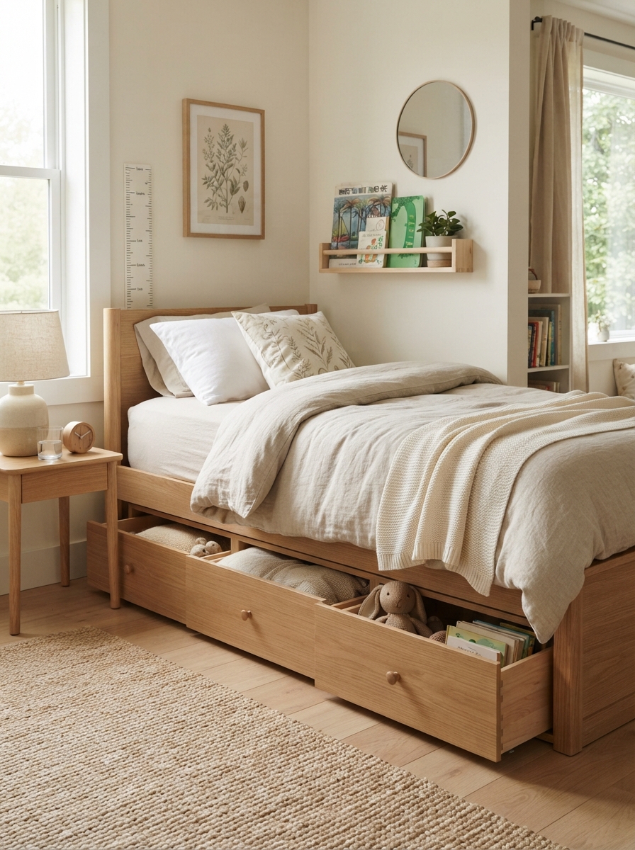 Bed with built-in storage drawers