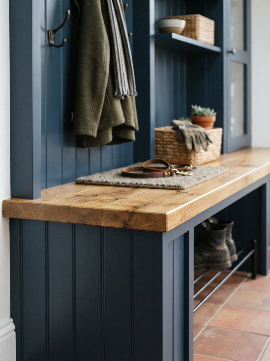 Bench top and panelling mudroom