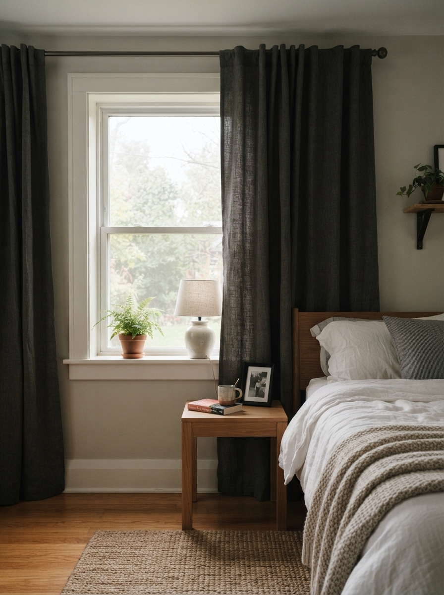Blackout curtains in guest bedroom