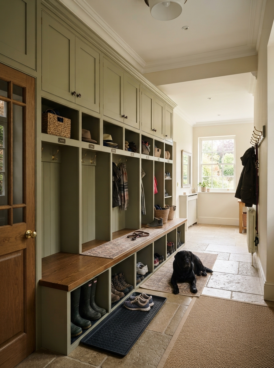 Boot room with joinery cabinets