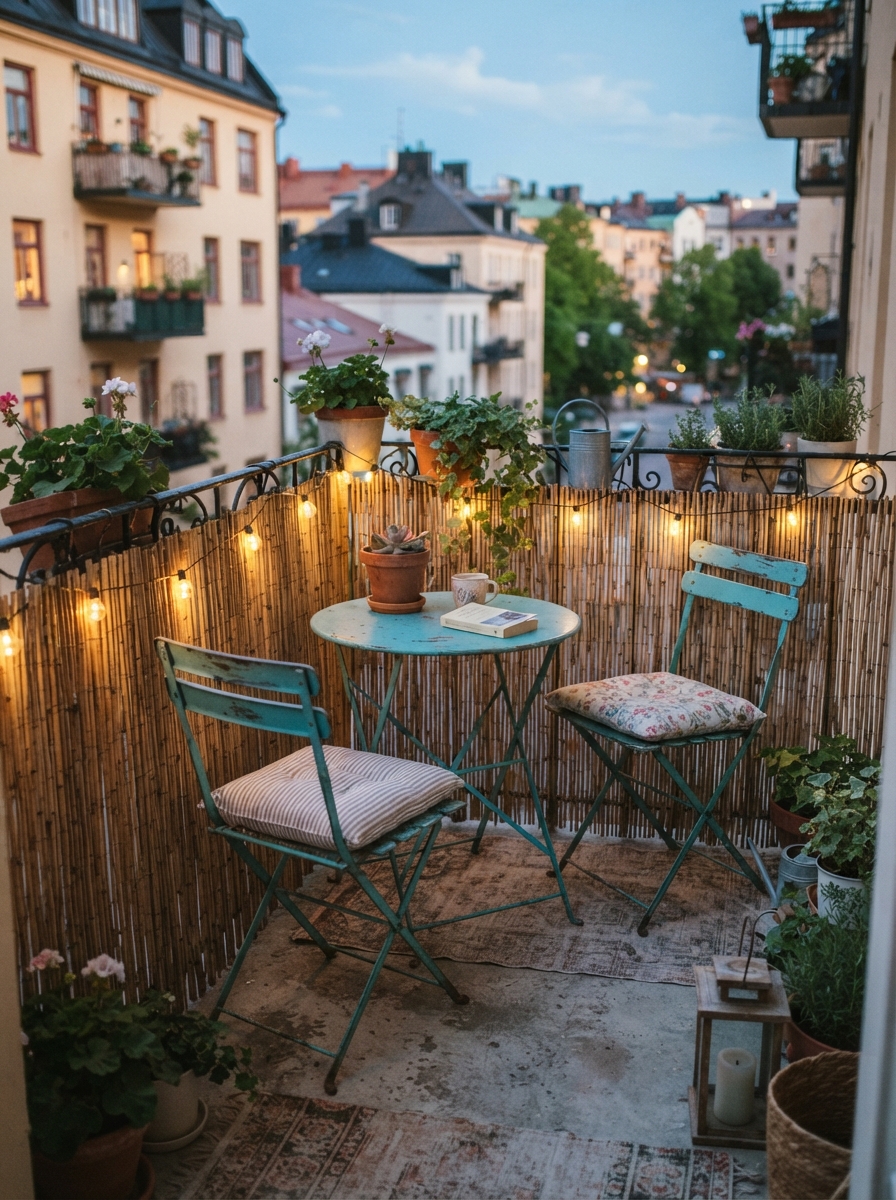 Budget balcony setup reed screening