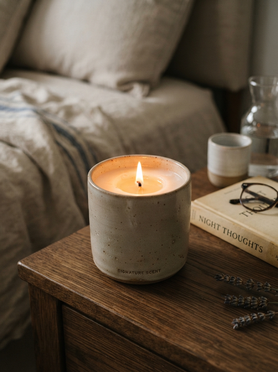 Candle on nightstand