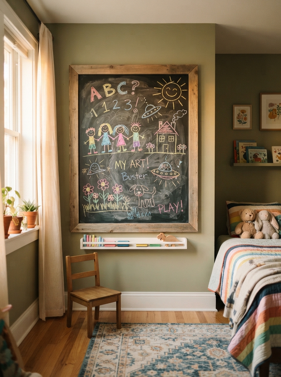 Chalkboard wall with chalk drawings