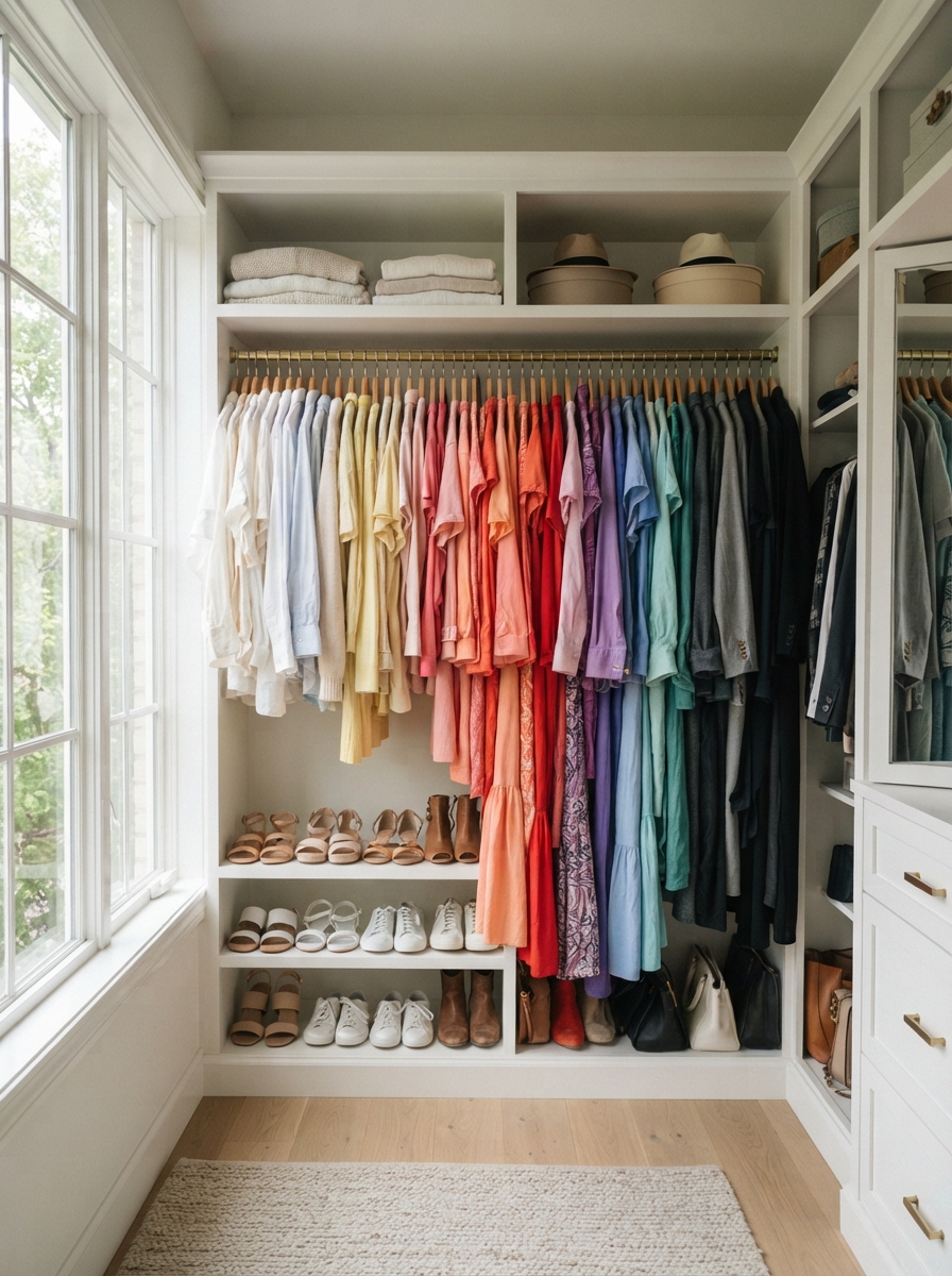 Closet organized by color gradient