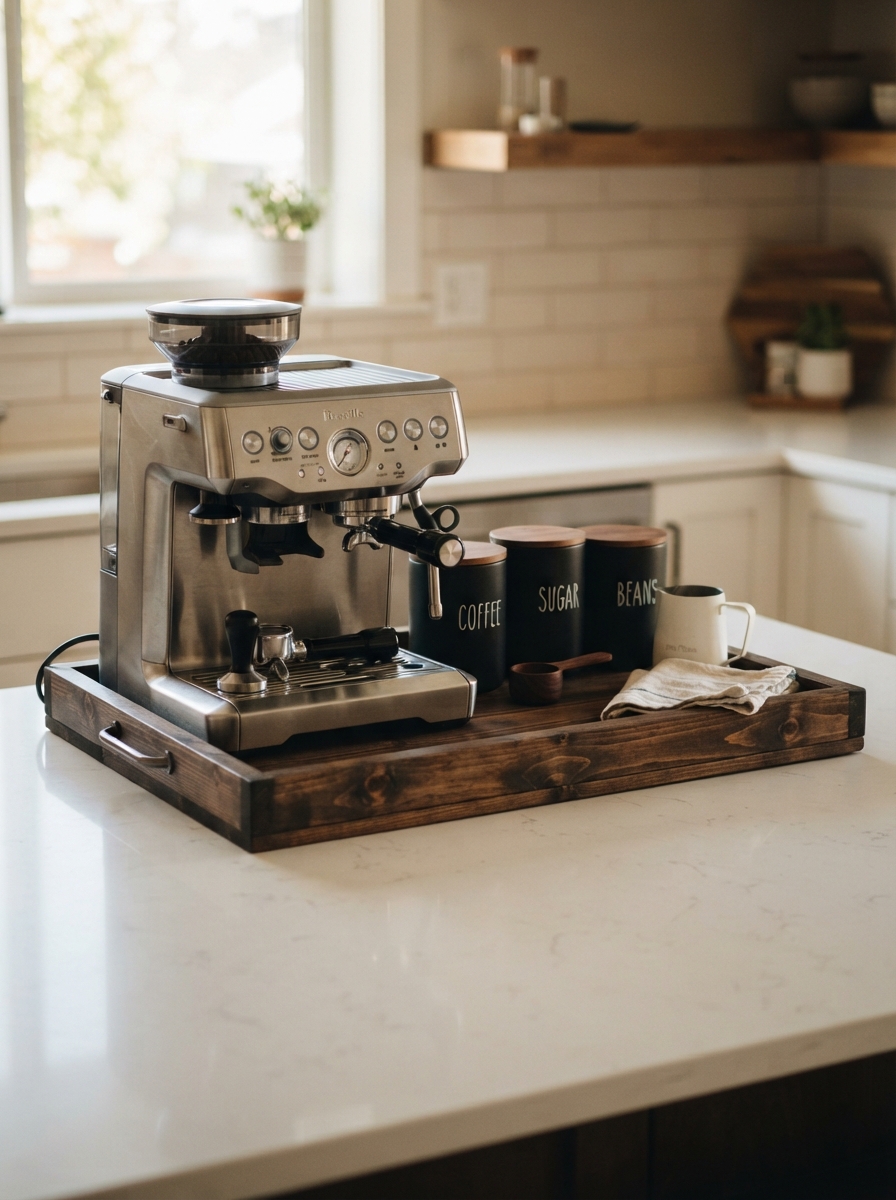 Coffee machine canisters on tray