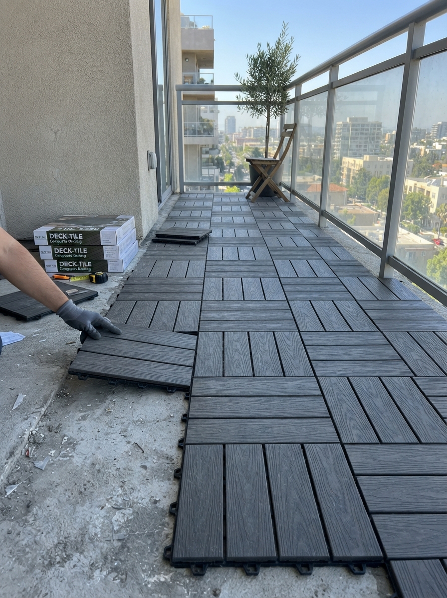 Composite deck tiles on balcony