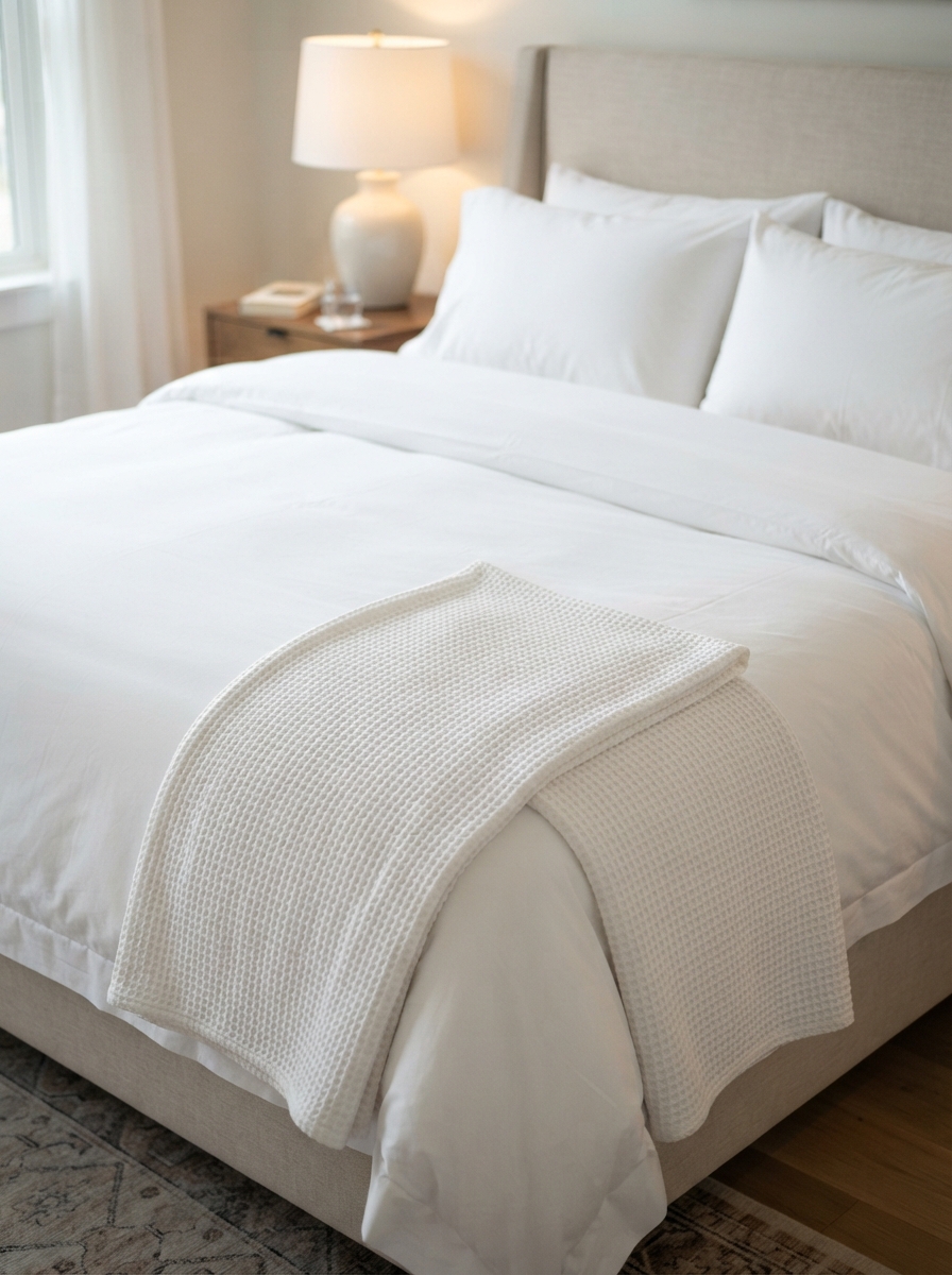 Crisp white hotel-quality bedding