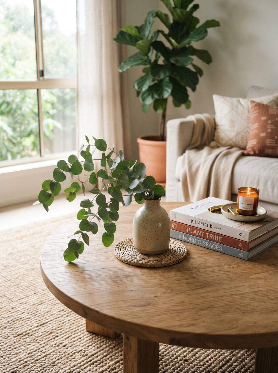 Trailing eucalyptus stem in a small vase