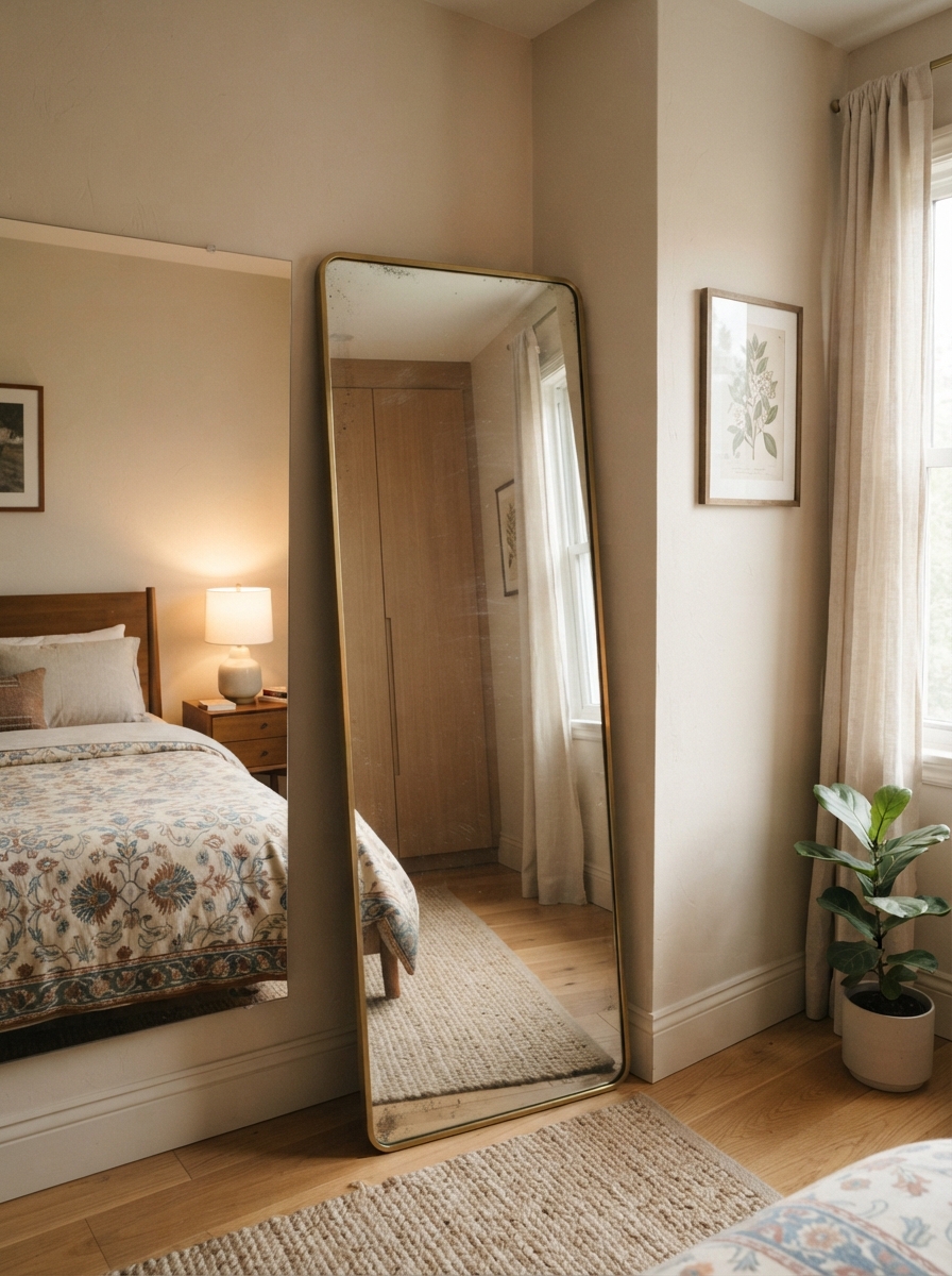 Full-length mirror in guest bedroom