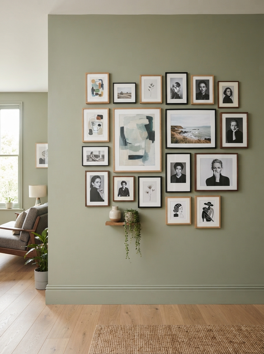 Gallery wall composition with deliberate negative space