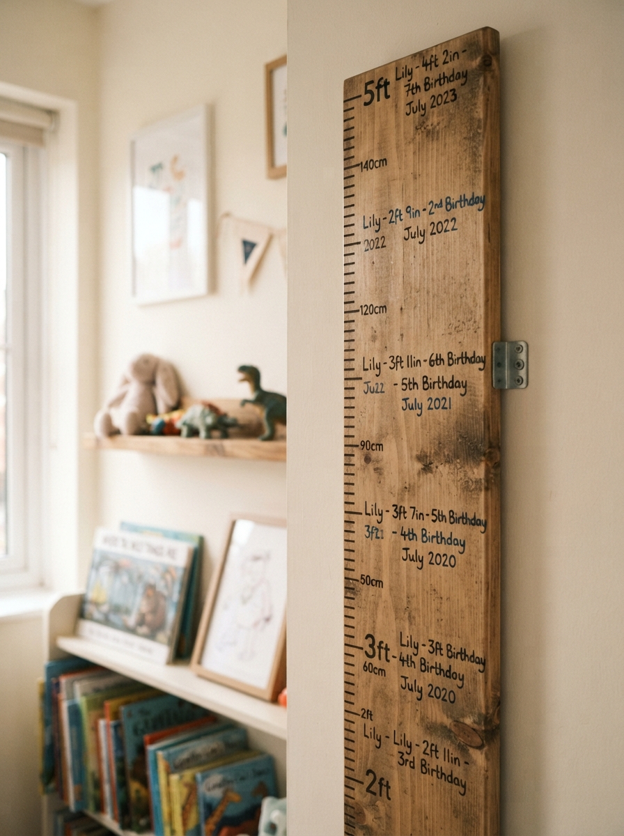 Growth chart mounted on wall