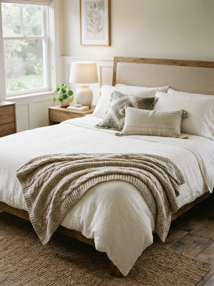 Guest bed with throws and pillows