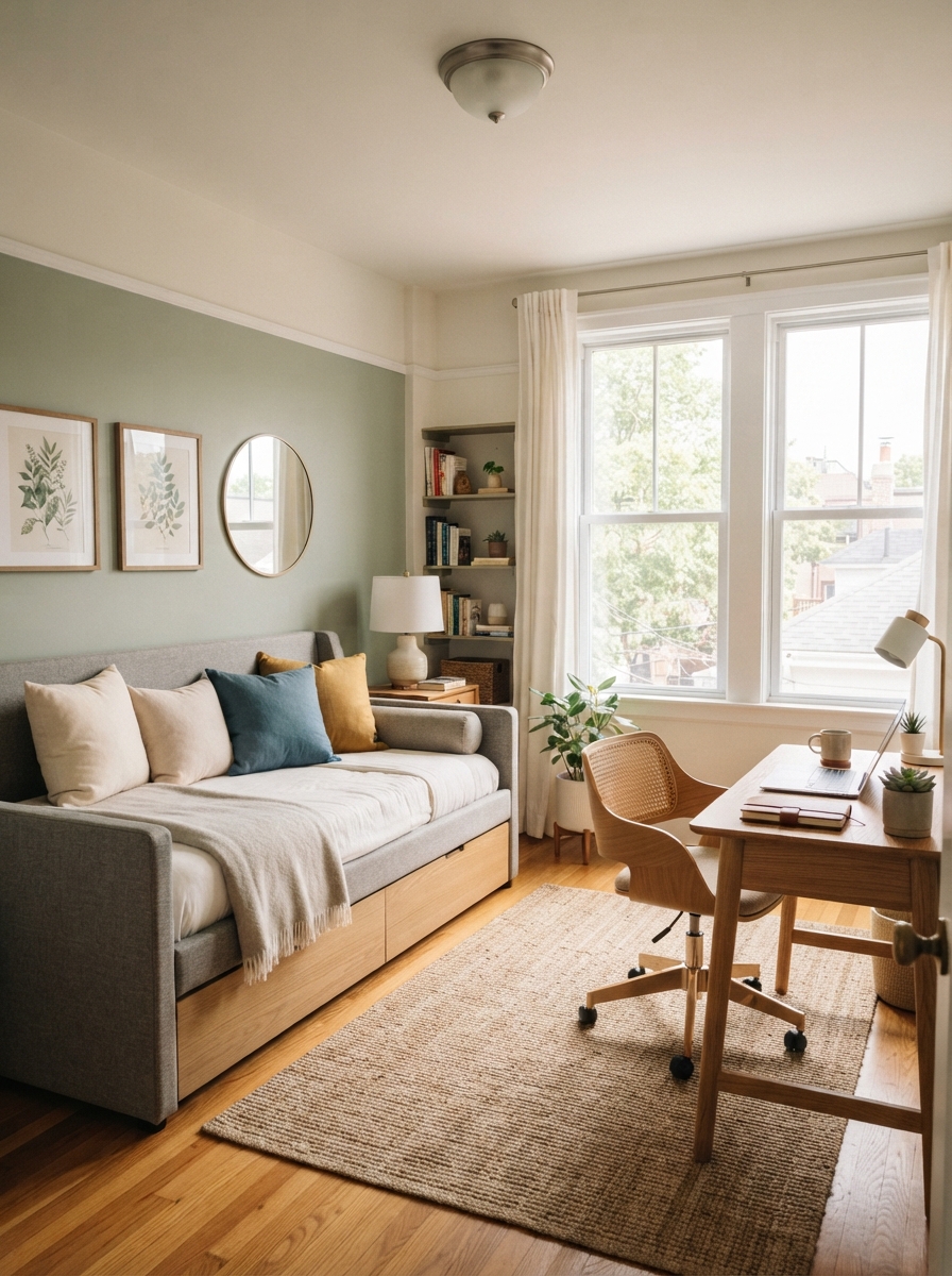 Guest bedroom doubling as home office
