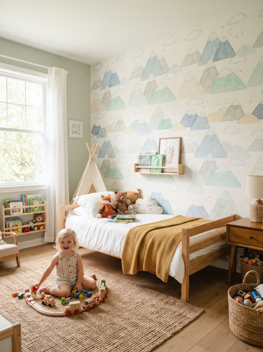 Kids bedroom removable wallpaper accent wall
