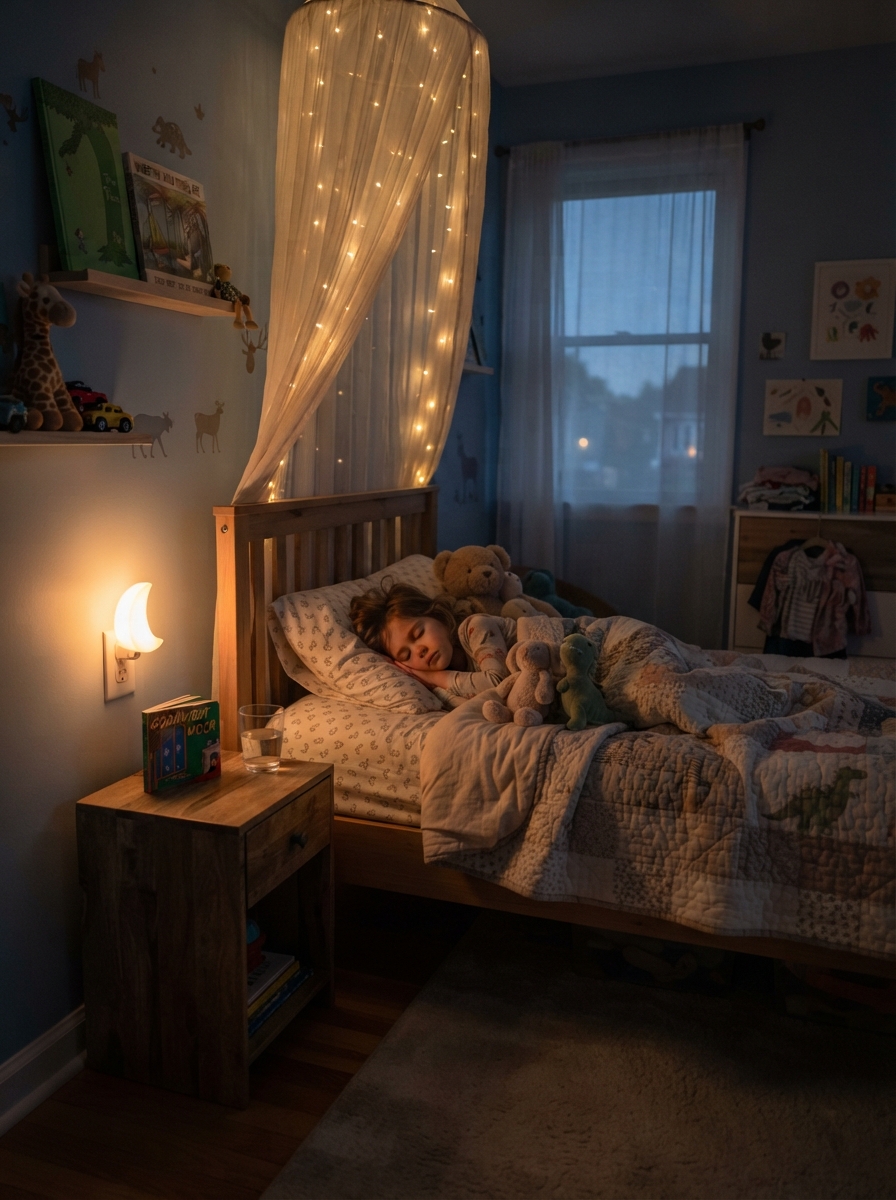 Kids bedroom with soft nightlight