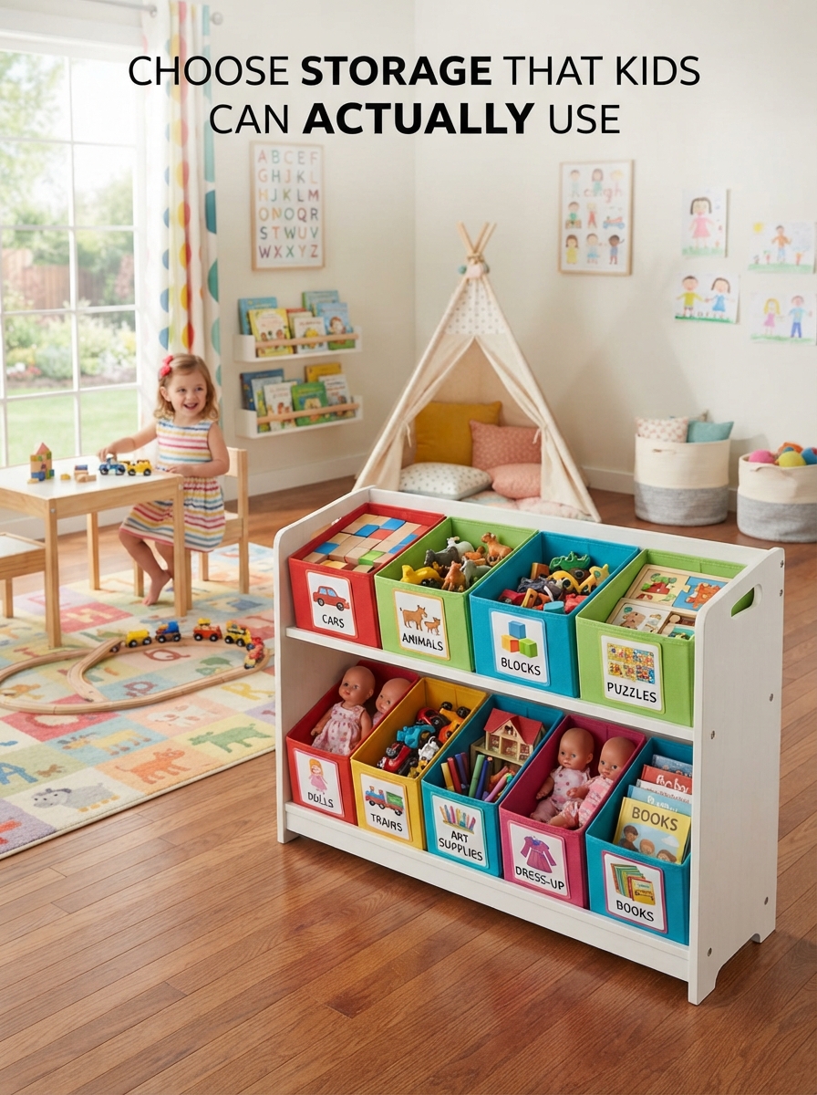 Kids storage child height shelf