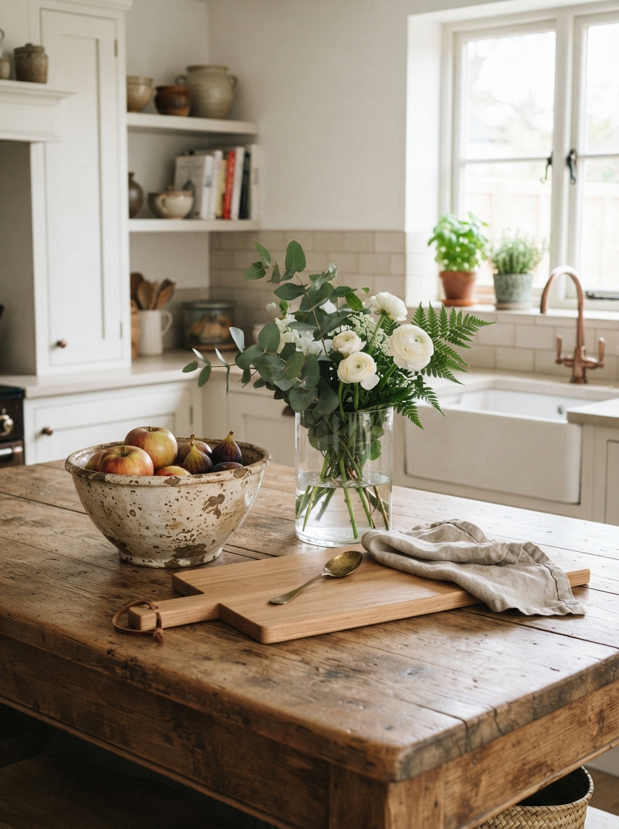 Kitchen island vignette old new