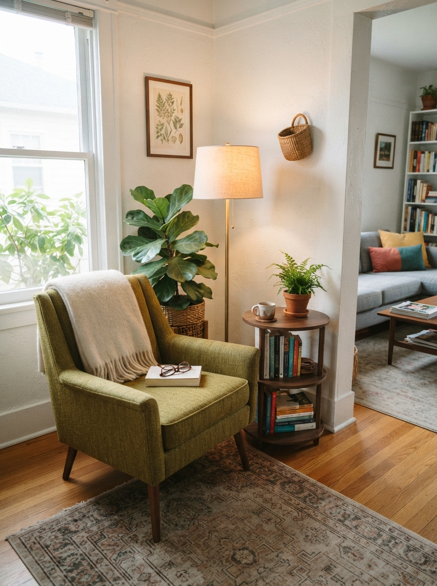 Living room corner reading nook