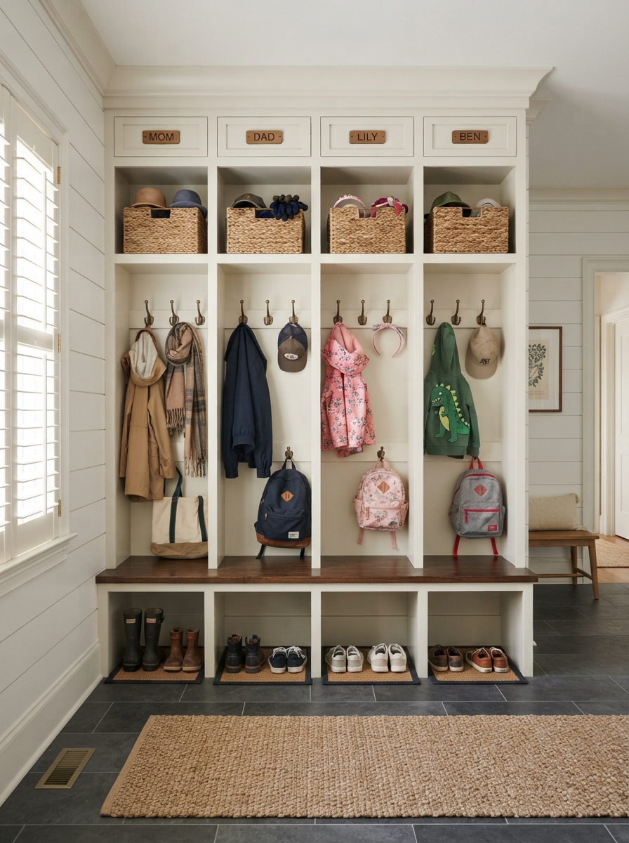 Mudroom with four columns
