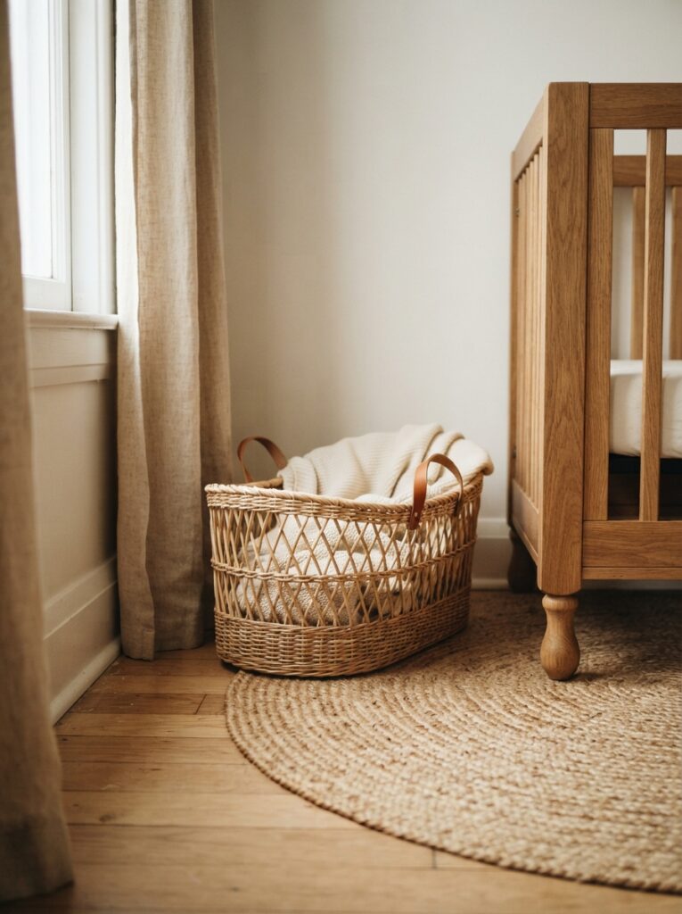 Natural textures in a gender-neutral nursery corner