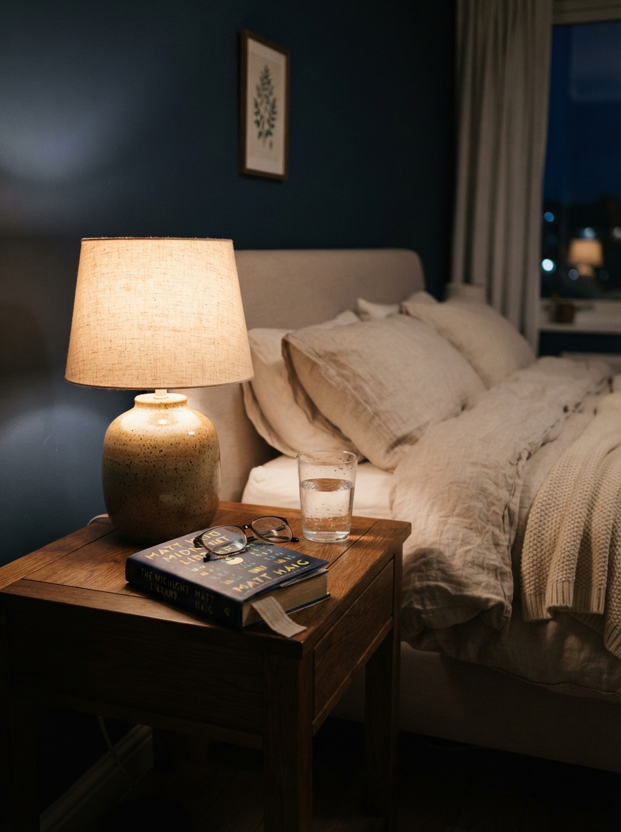 Nightstand with reading lamp
