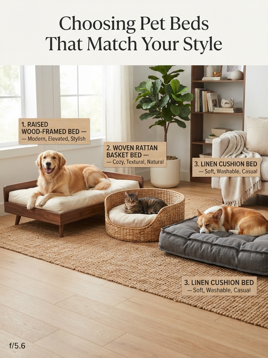 Comparison of stylish pet bed styles in different design aesthetics