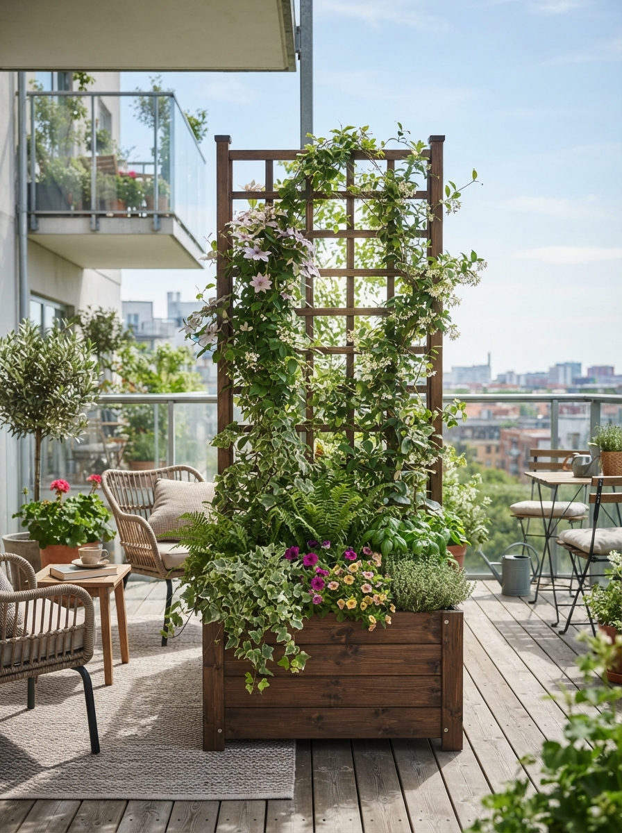 Planter box divider on balcony