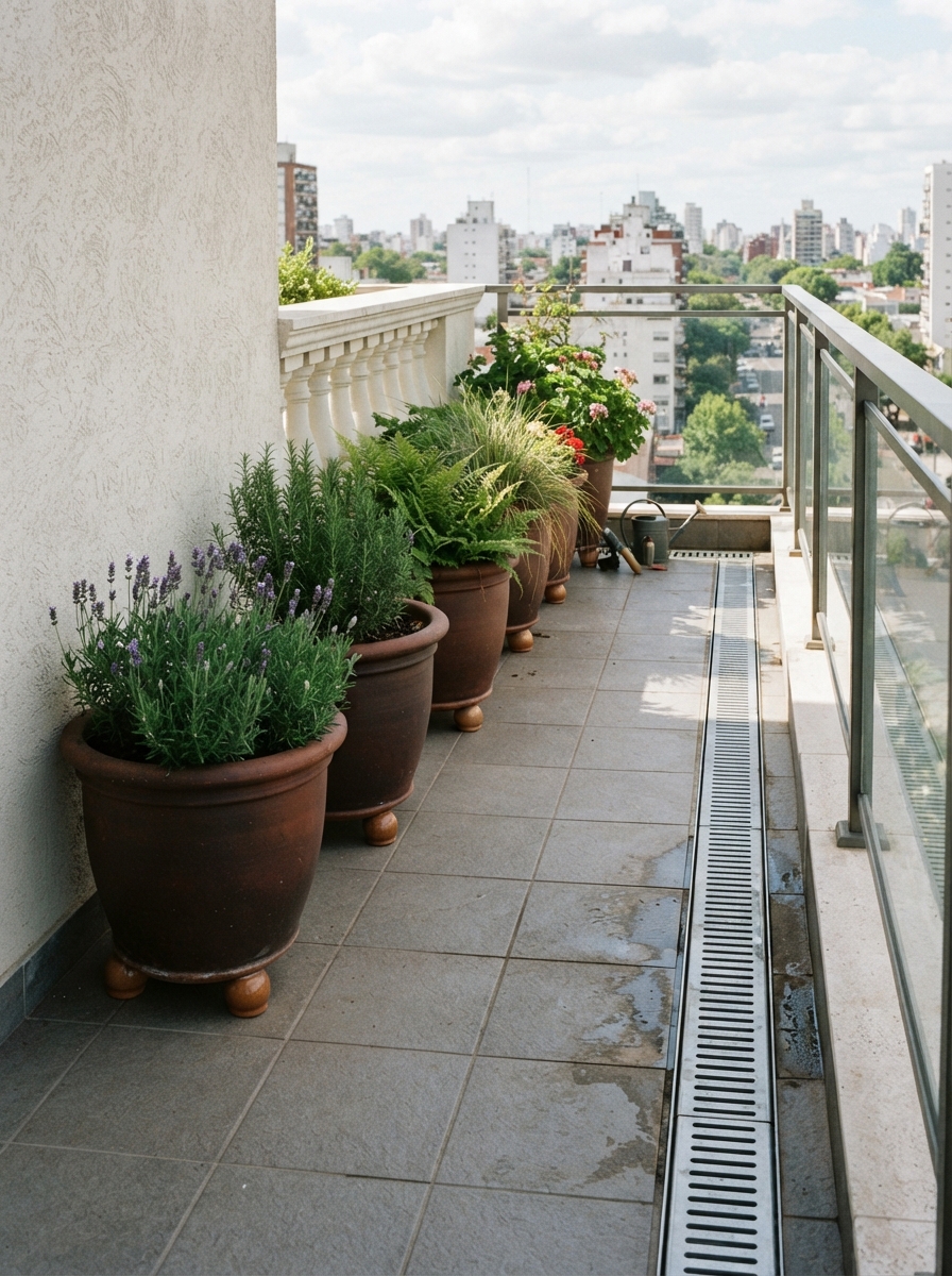 Planters on balcony wall