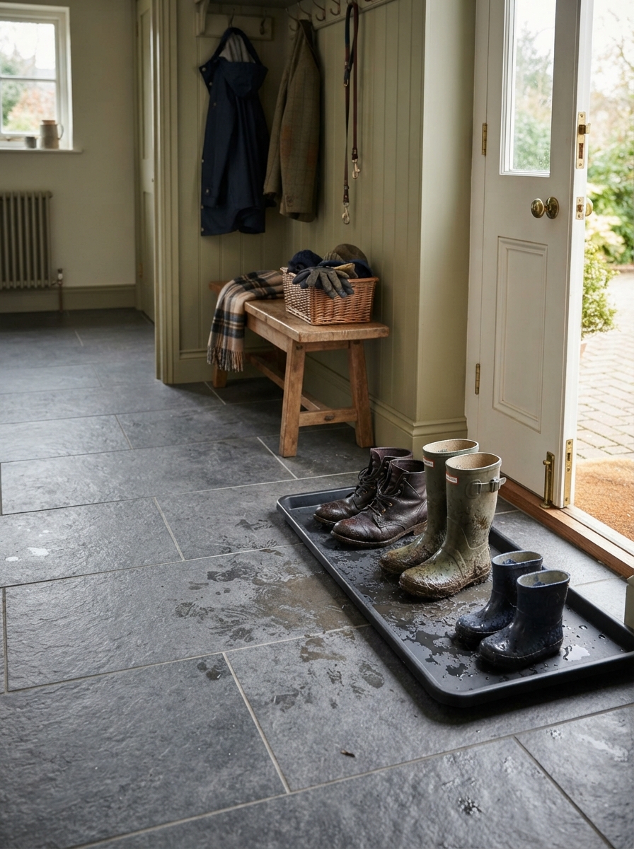 Porcelain tiled mudroom floor