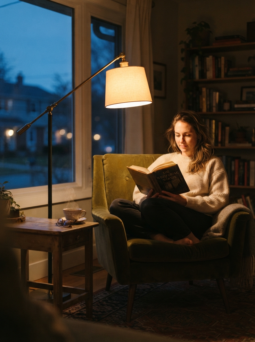 Reading lamp beside chair