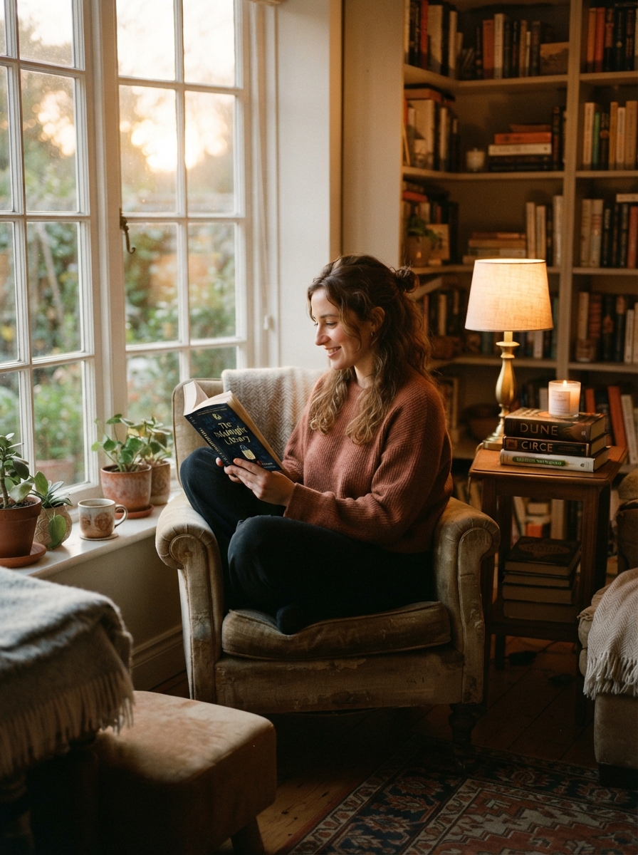Reading nook golden hour lamp