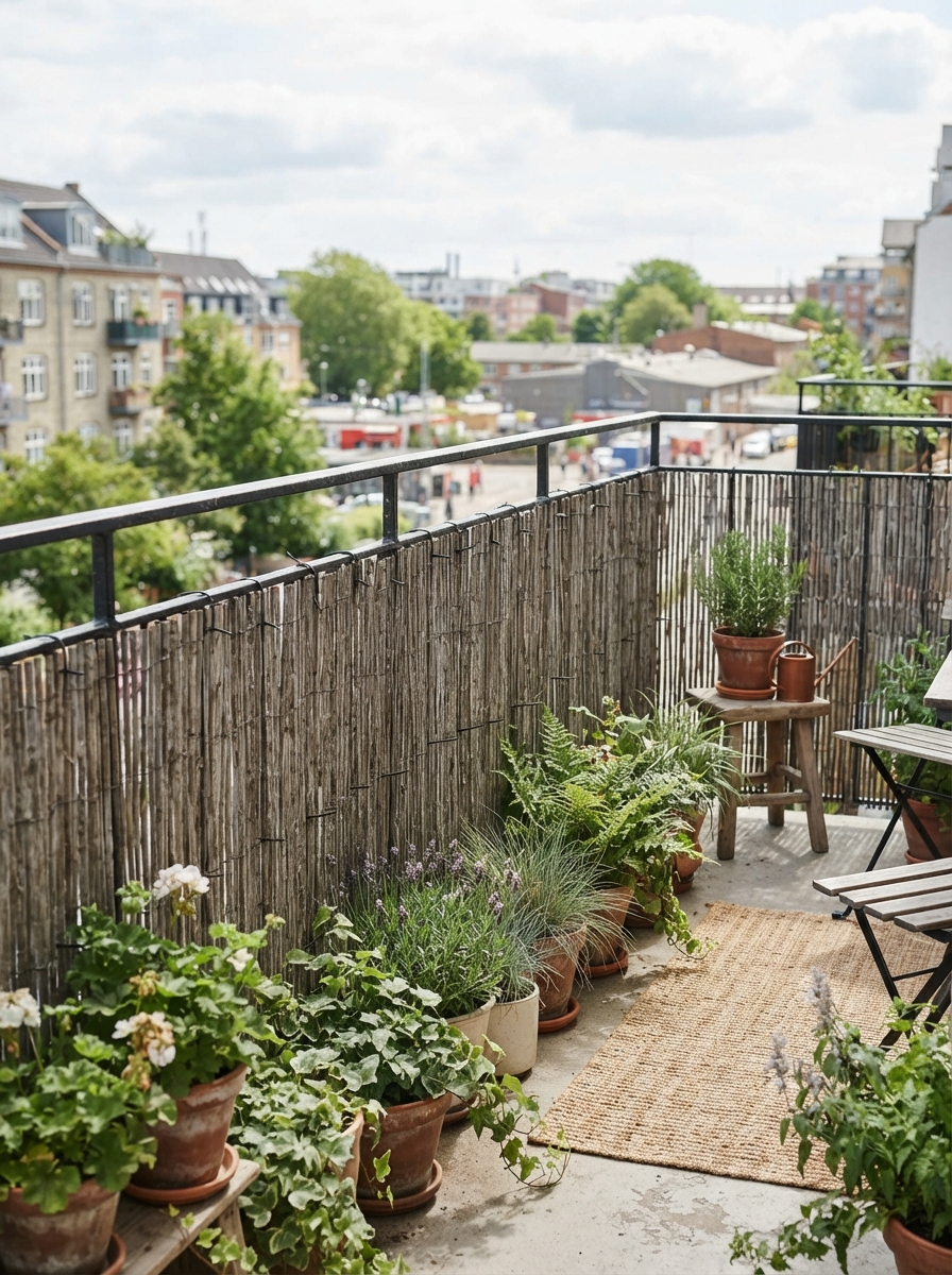 Reed screening on balcony railing