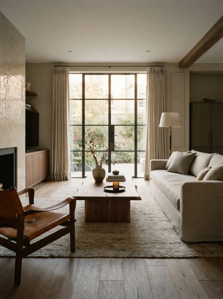 quiet luxury room in a refined neutral color palette with premium materials