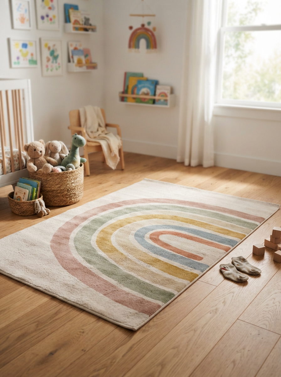 Cozy rug on kids bedroom floor
