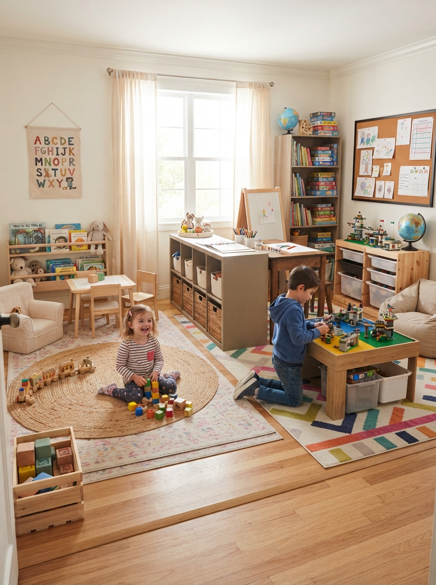 Shared sibling playroom two areas