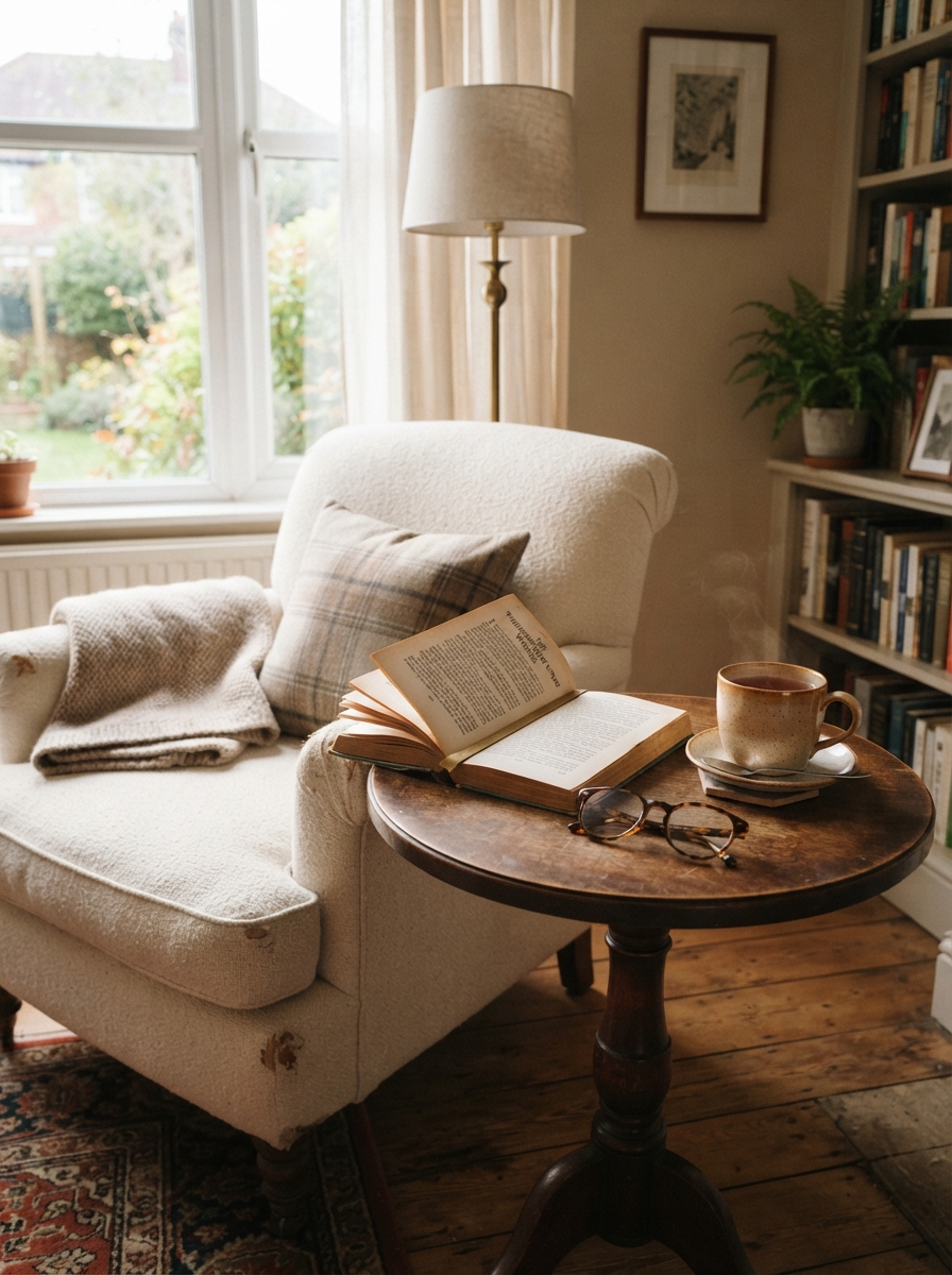 Side table holding essentials