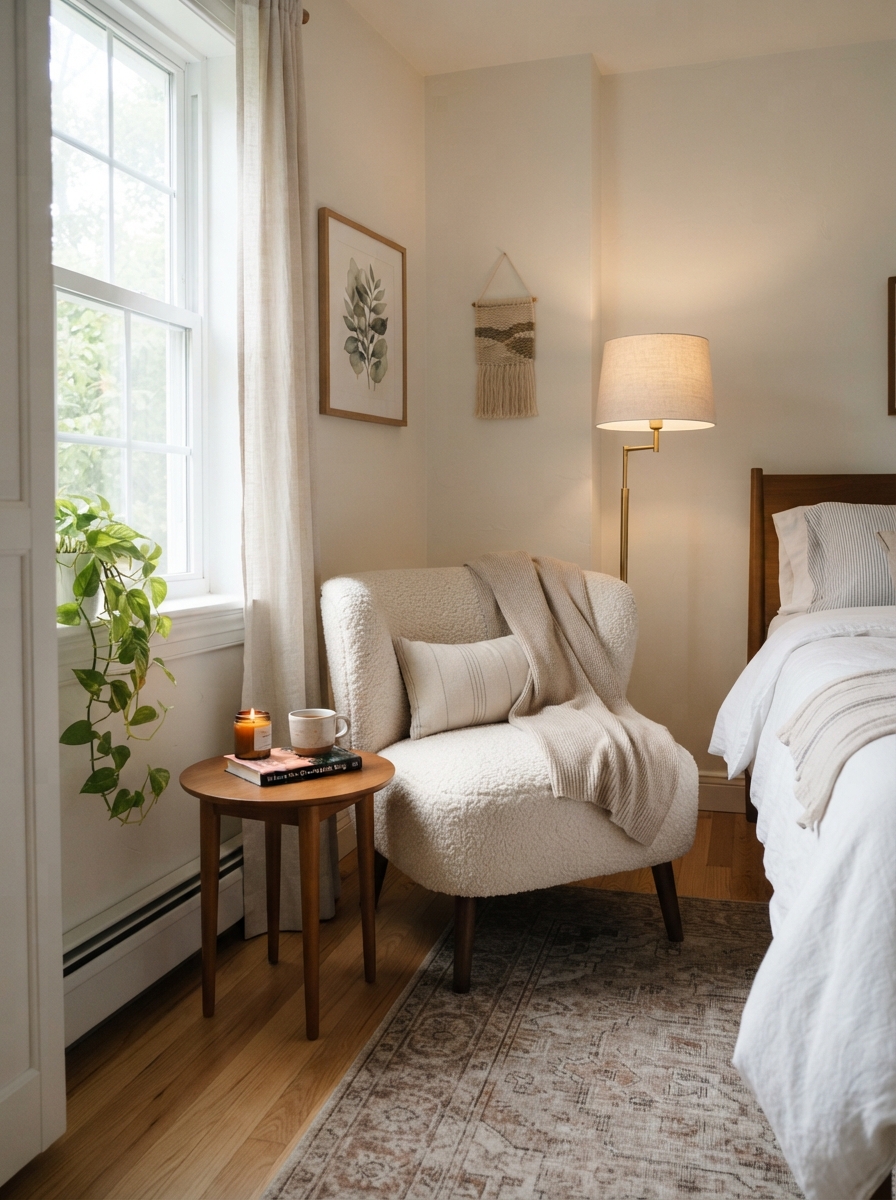 Slipper chair in guest bedroom