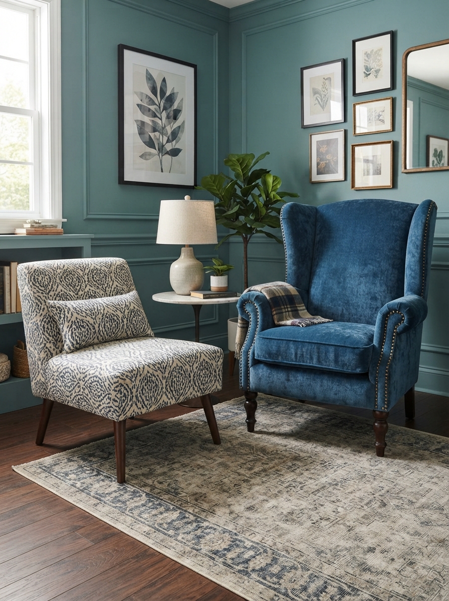 Slipper chair and wingback chair compared side by side