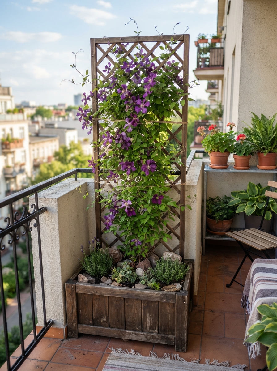 Trellis panel on balcony