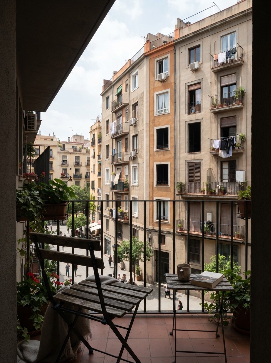 View from balcony chair courtyard