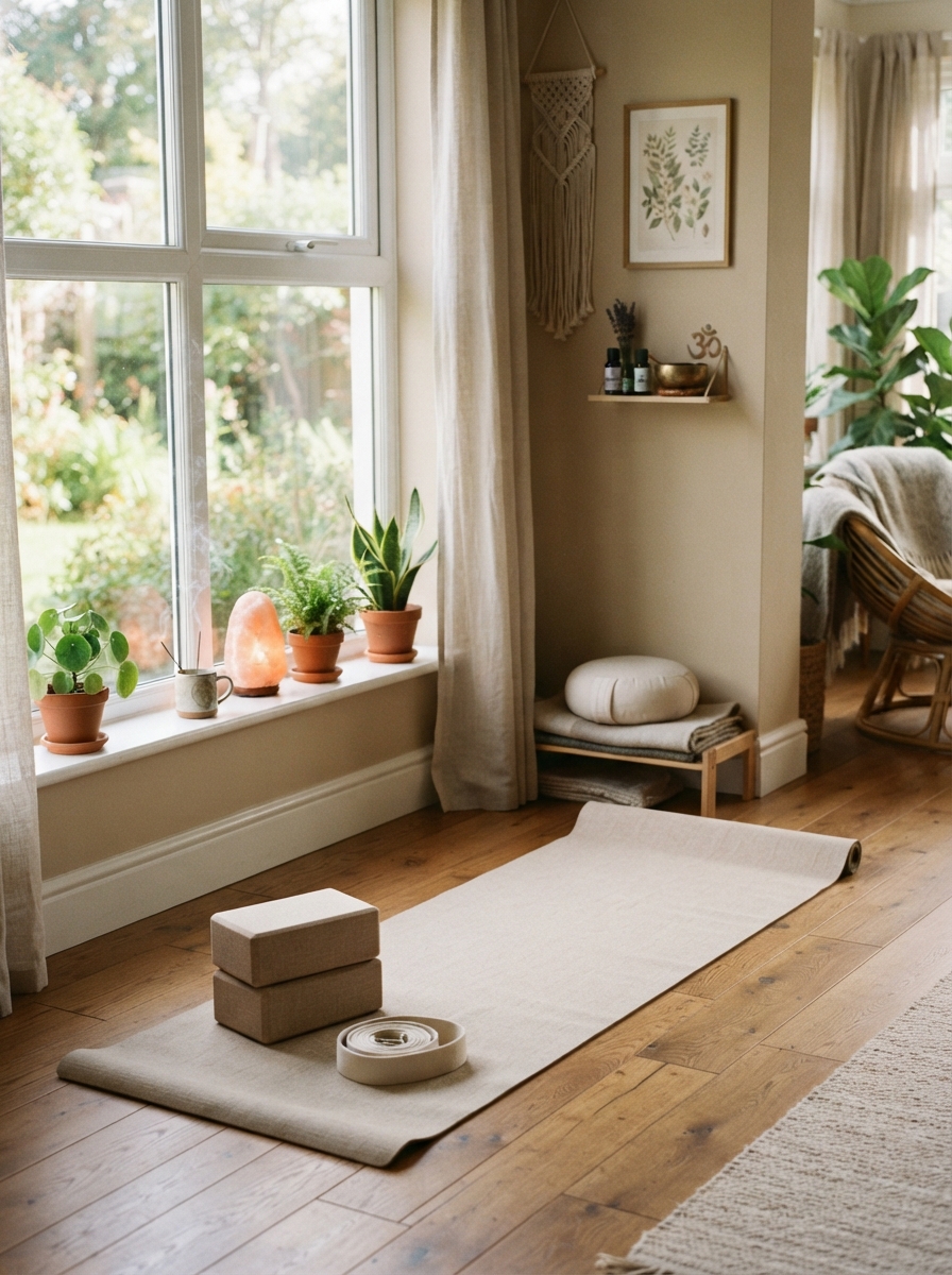 Yoga corner with blocks and a mat in a home gym