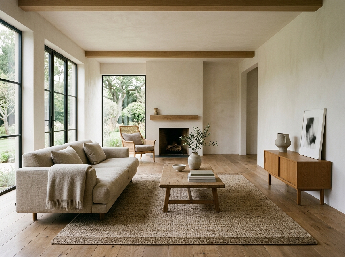 Neutral living room with a high end look built from home decor dupes