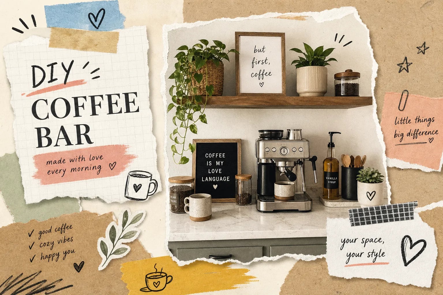 Diy countertop coffee bar ideas for a stylish kitchen